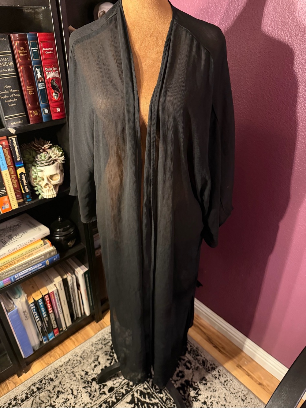 No Boundaries Sheer Long Black Kimono Robe